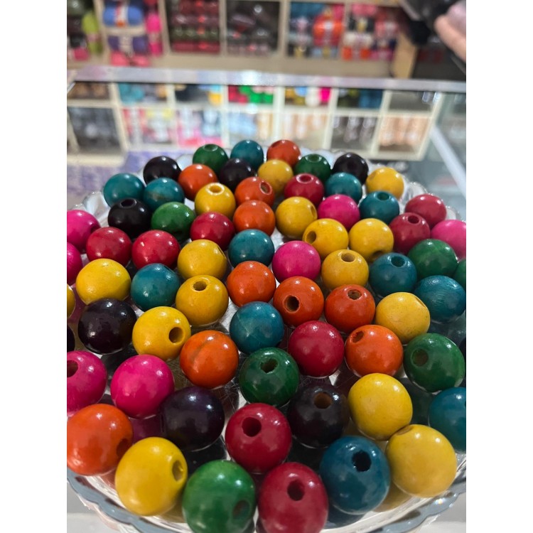 AHŞAP BONCUK  RENKLİ 20 MM  23 ADET  (50 GRAM FİYATIDIR)