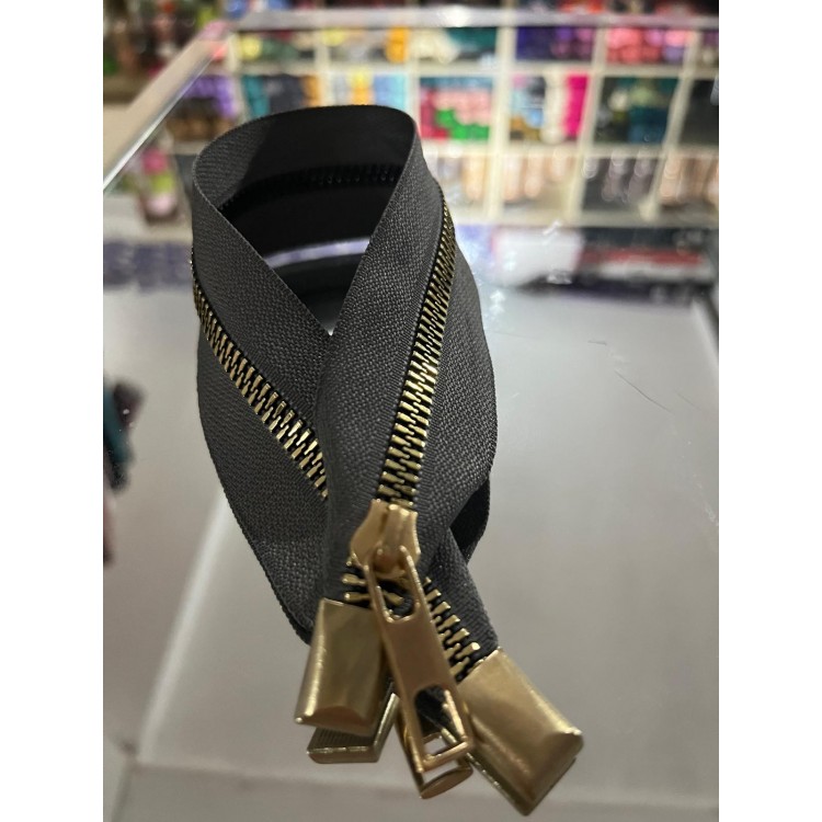 Dip Kapalı Metalize Dişli Çanta Fermuarı 35cm KOYU GRİ - Diş Rengi GOLD- 1 ADET