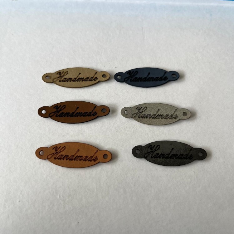 12 Adet Renkli Handmade Yazılı Deri Etiket Oval Model Etiket