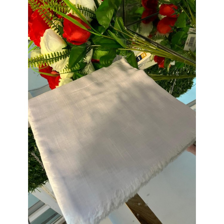  Soft  Düz Flamlı Keten Eşarp beyaz 