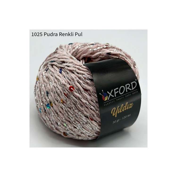 Oxford Yıldız Pullu İp - 1025 Pudra (Renkli Pul)