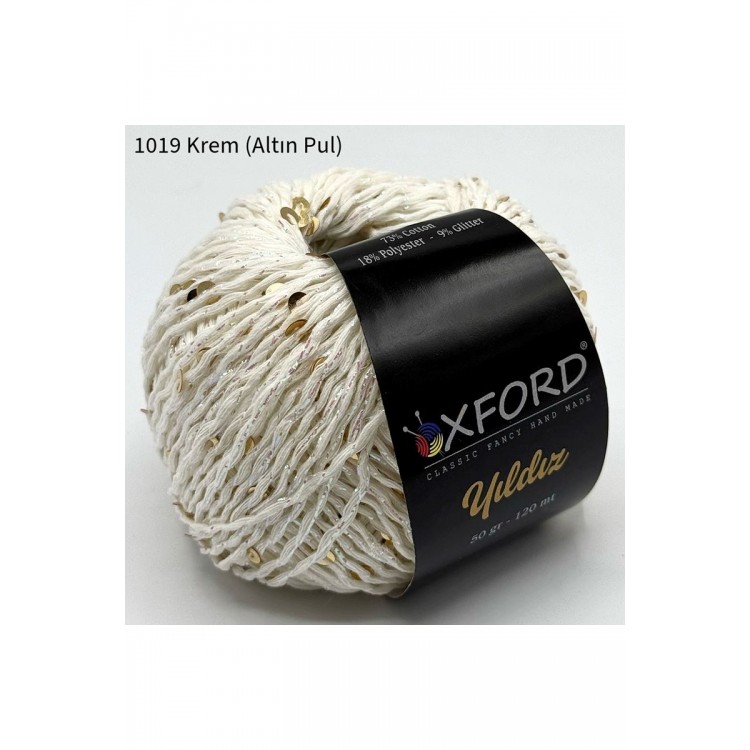Oxford Yıldız Pullu İp - 1019 Krem (Altın Pul)