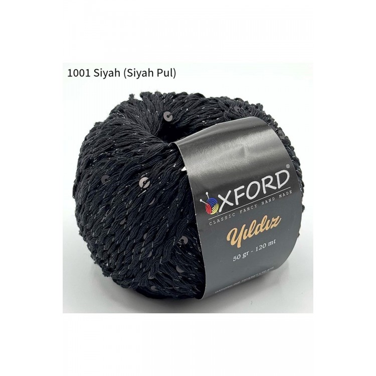 Oxford Yıldız Pullu İp - 1001 Siyah (Siyah Pul)