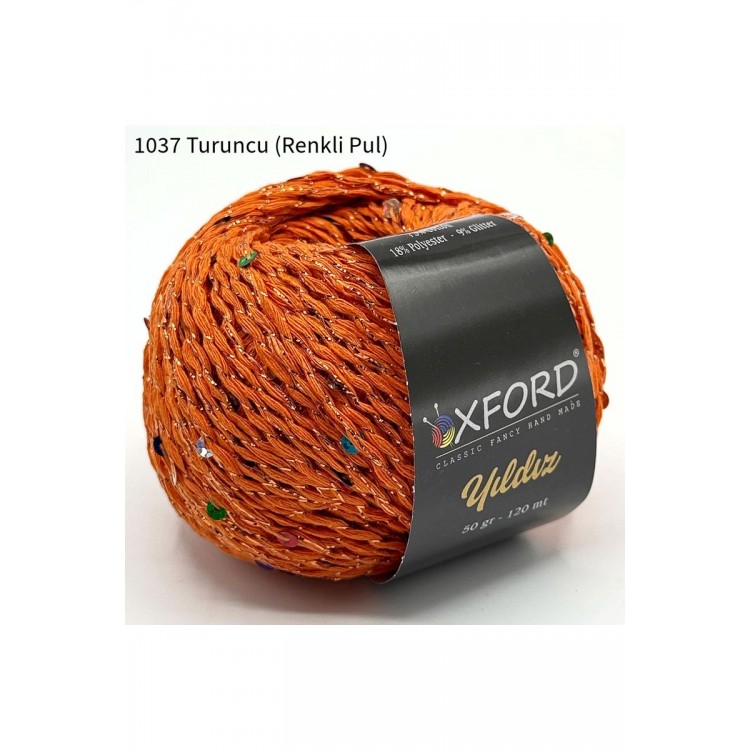 Oxford Yıldız Pullu İp - 1037 Turuncu (Renkli Pul)